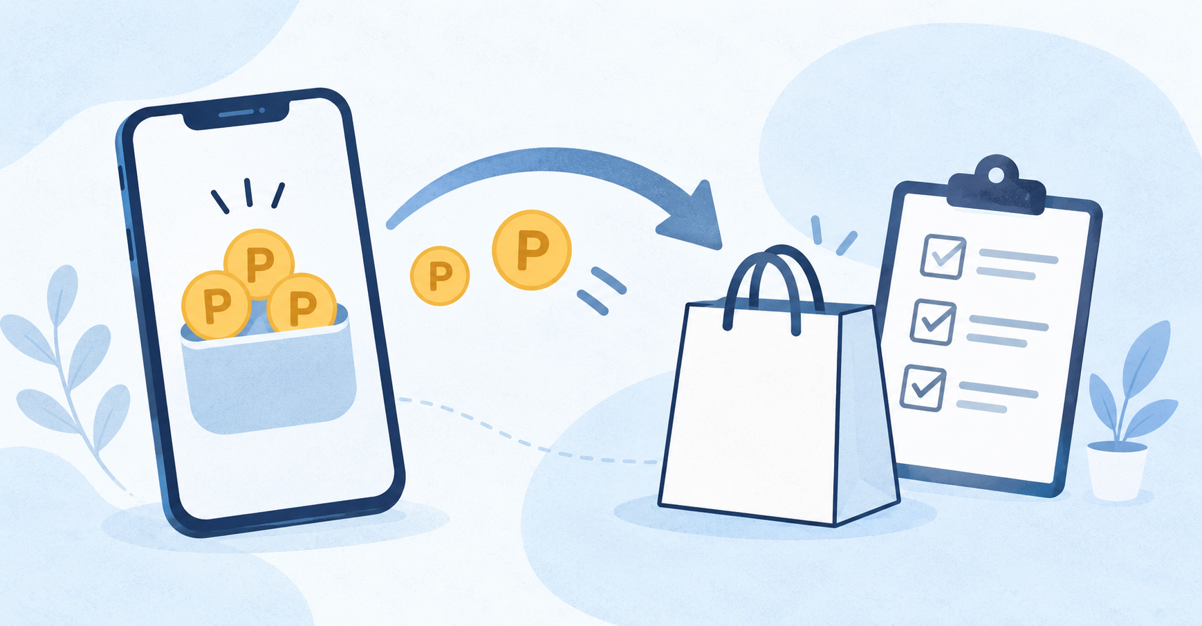スマートフォンの運用ポイントを買い物に使うポイントへ戻す流れのイメージ